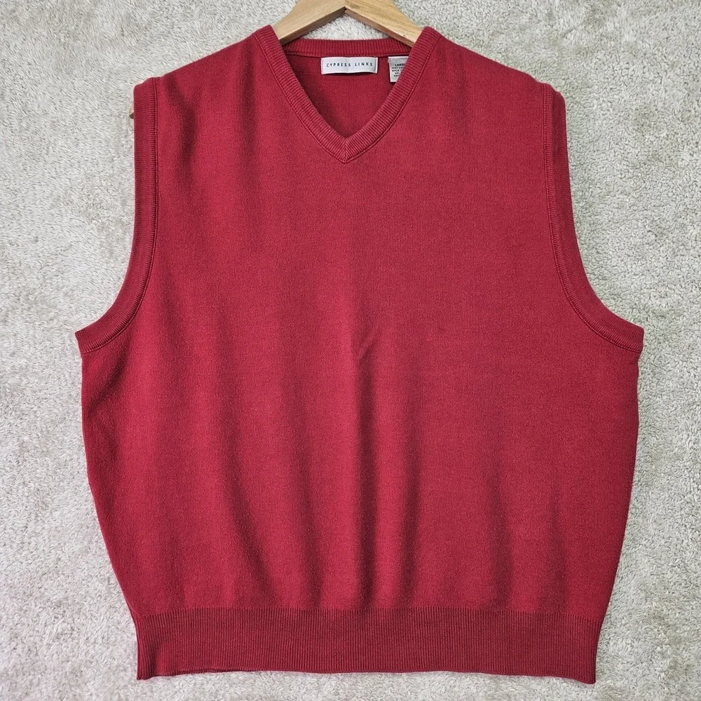 Vintage Cypress Links Sweater Vest Mens L Red 100% Cotton Made USA Preppy Golf